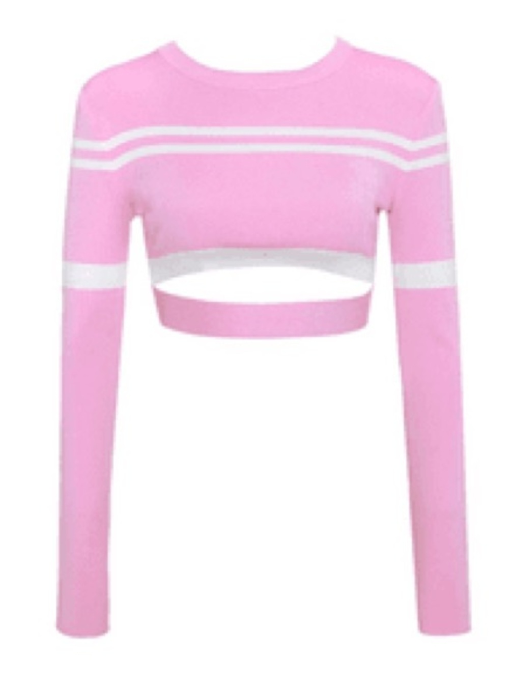 Mistress Rocks Aespa Cutout Cropped Striped Long Sleeve Top ~ pink & white